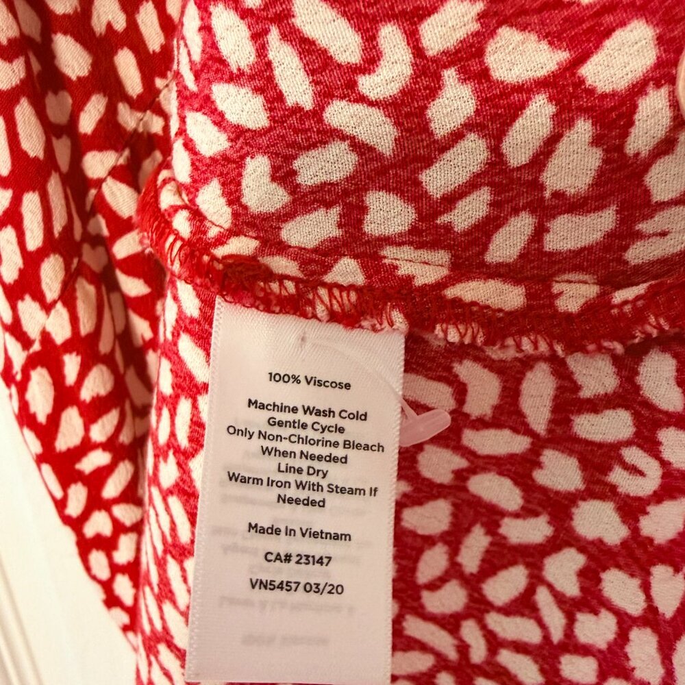 Talbots Red White Leopard Polka Dot Tie-Waist Midi Shirt Dress Size 12 - Picture 8 of 8